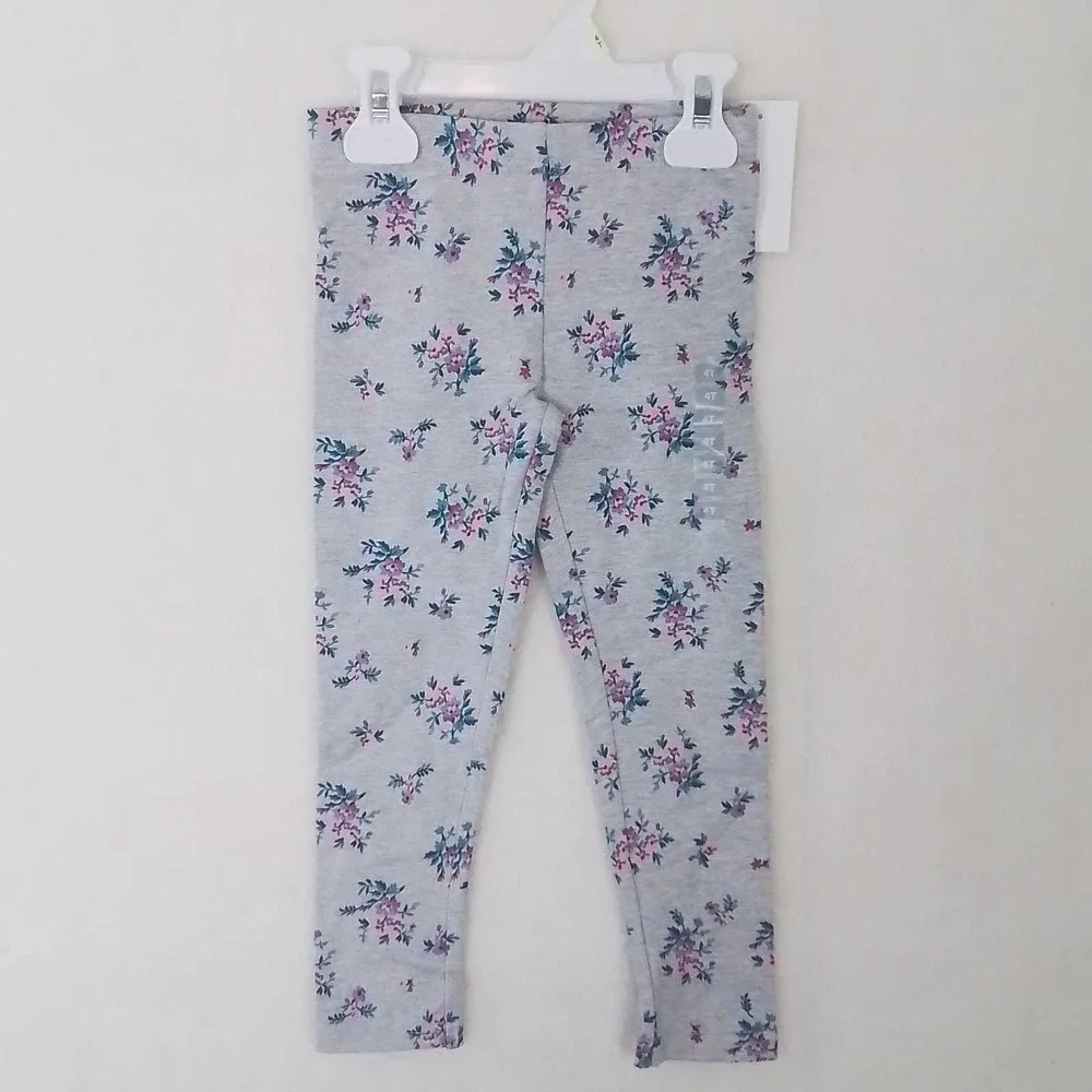 OshKosh Cotton Blend Leggings Size 4‎ in Gray w/ Floral Print